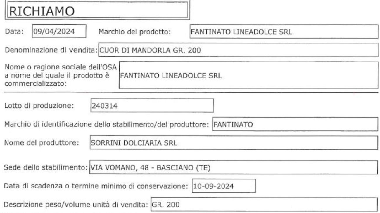 Avviso di richiamo alimentare: il comunicato del Ministero della Salute