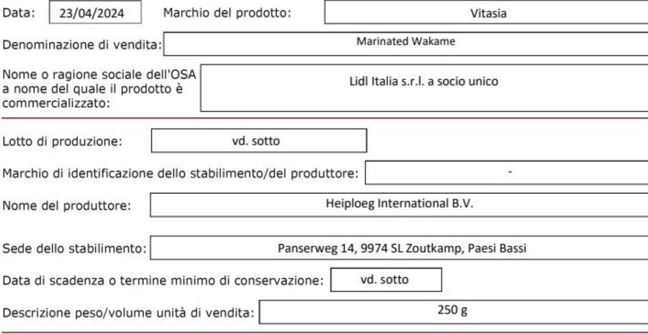 Avviso di richiamo alimentare, alghe ritirate dal commercio