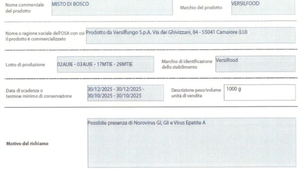 L'avviso di richiamo riguardante i frutti di bosco