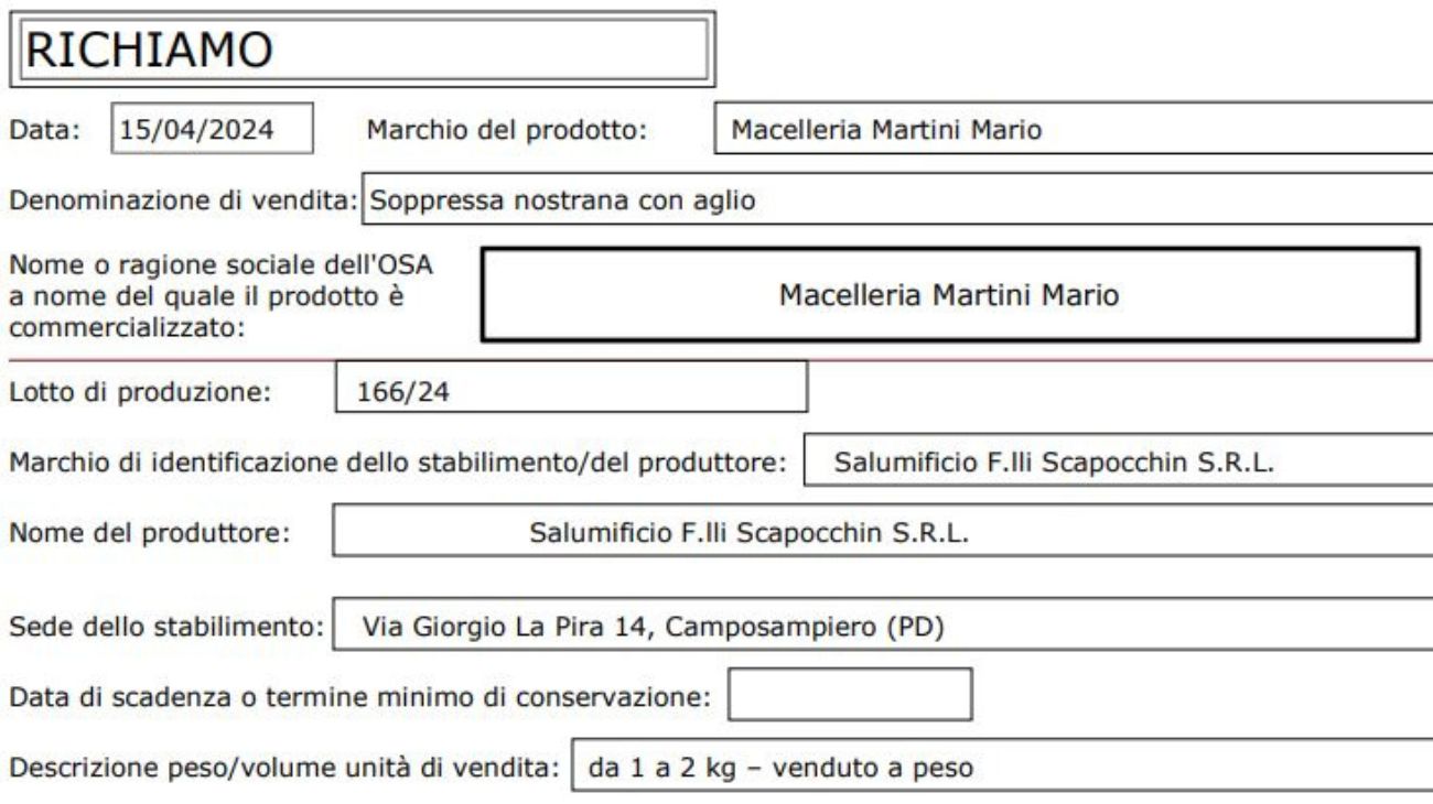 Il comunicato sul ritiro della soppressa con aglio