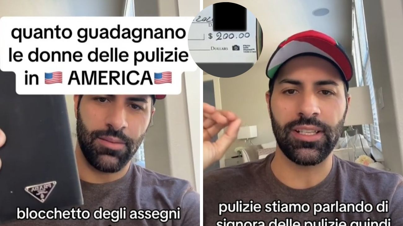 Italiano negli Stati Uniti mostra il compenso di una donna delle pulizie