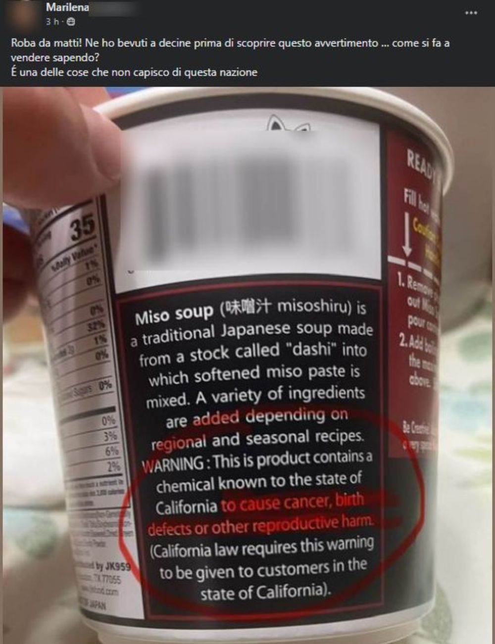 L'etichetta della zuppa di miso