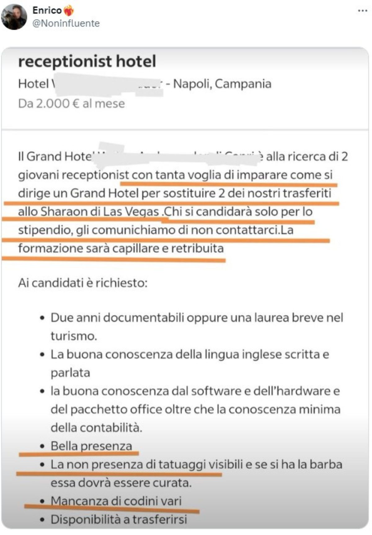 Annuncio di lavoro Napoli