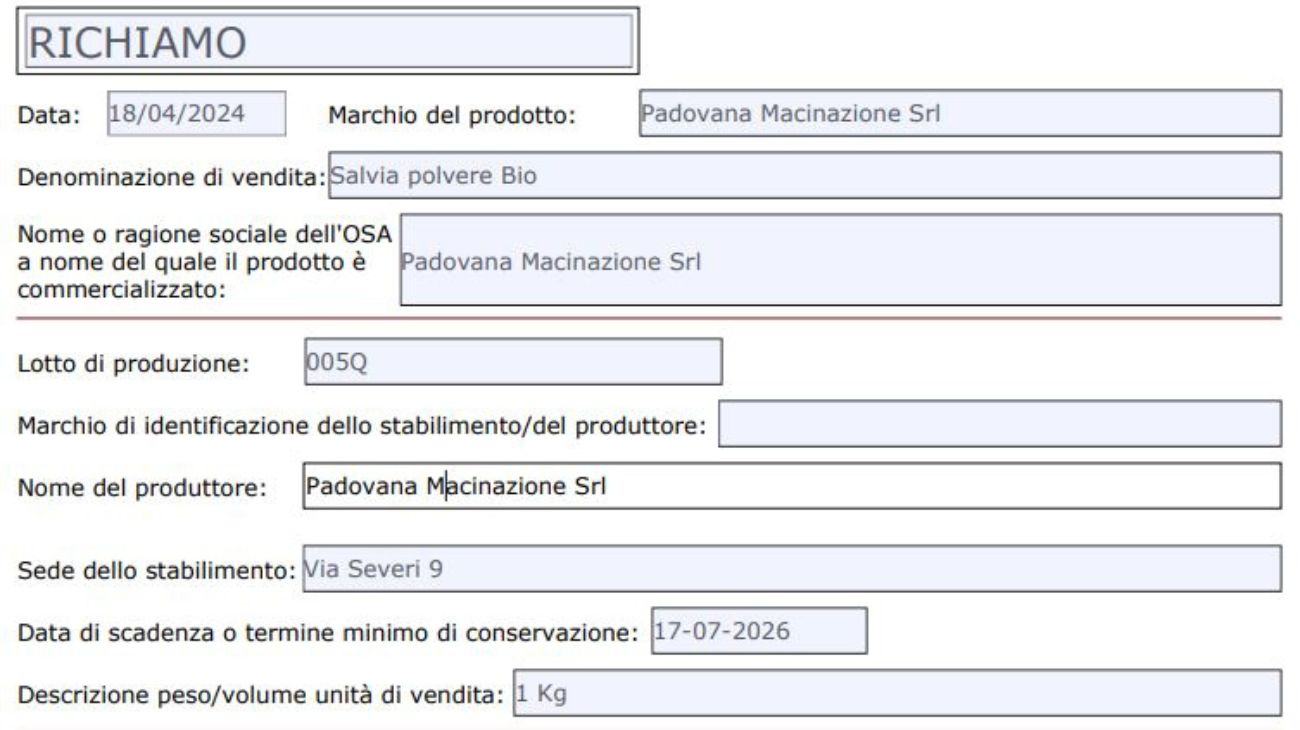 Richiamo alimentare salvia