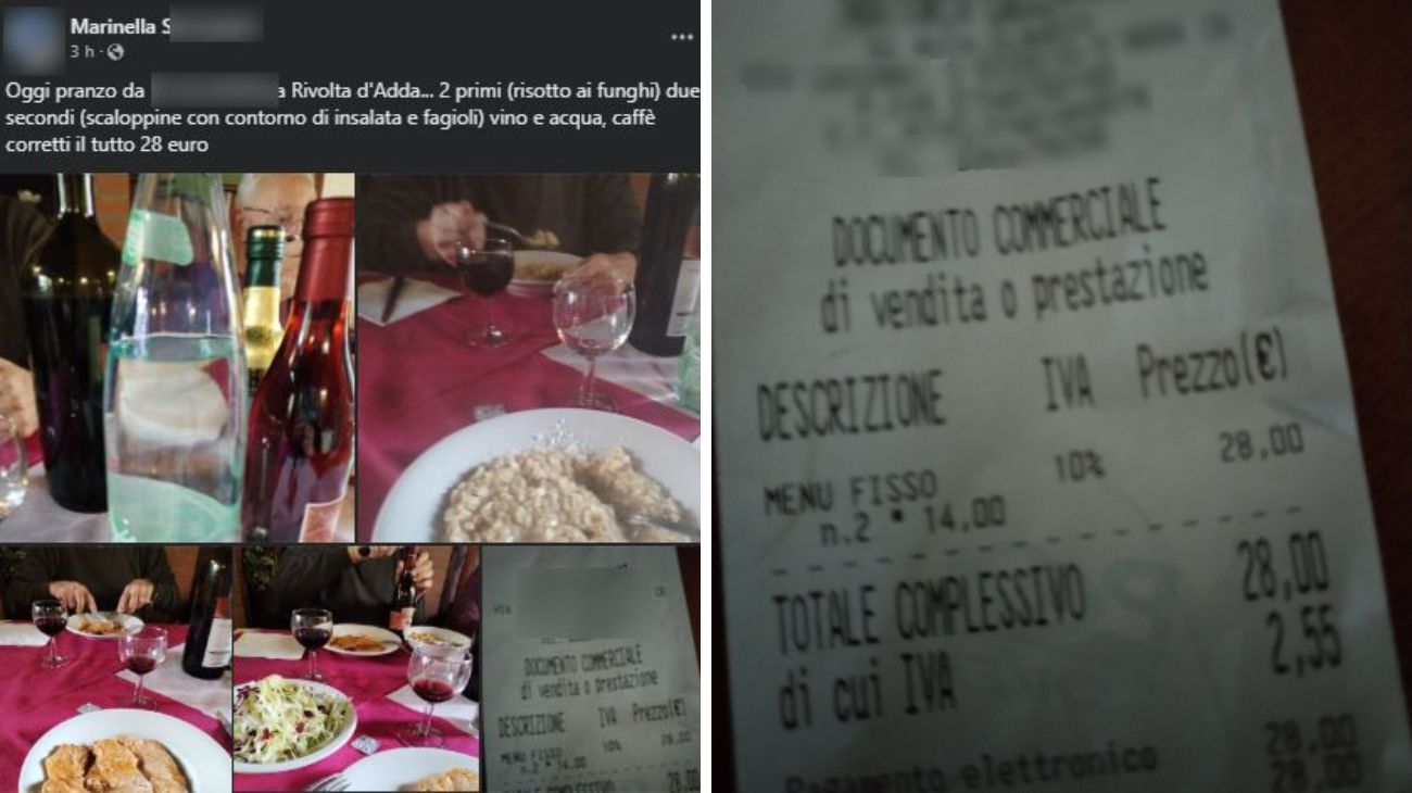 Lombardia, lo scontrino del pranzo al ristorante