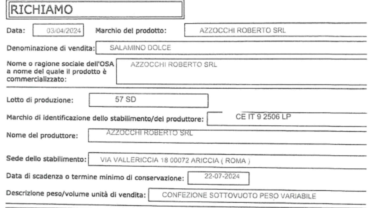 Richiamo salamino dolce