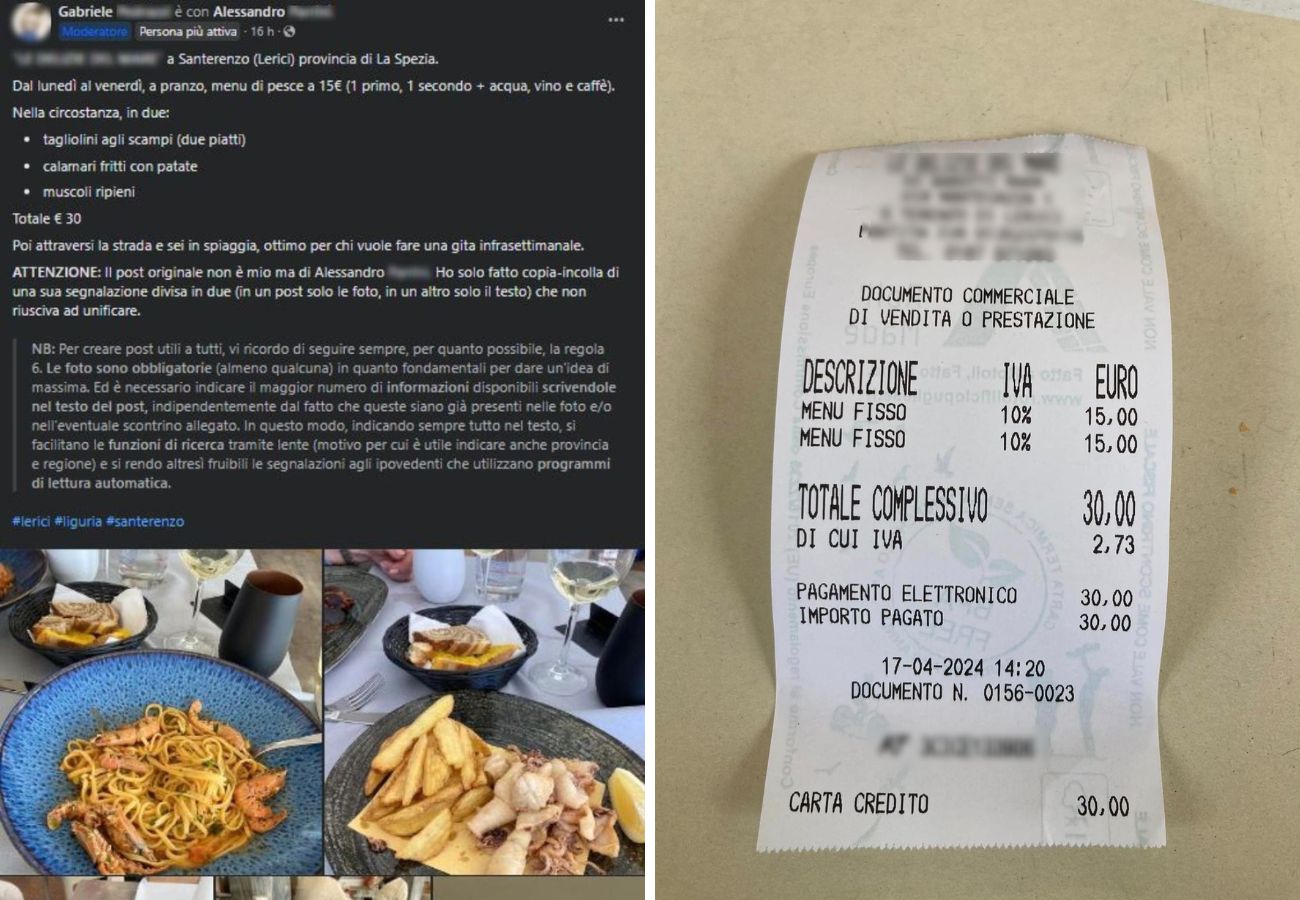 Lo scontrino del pranzo di pesce in Liguria