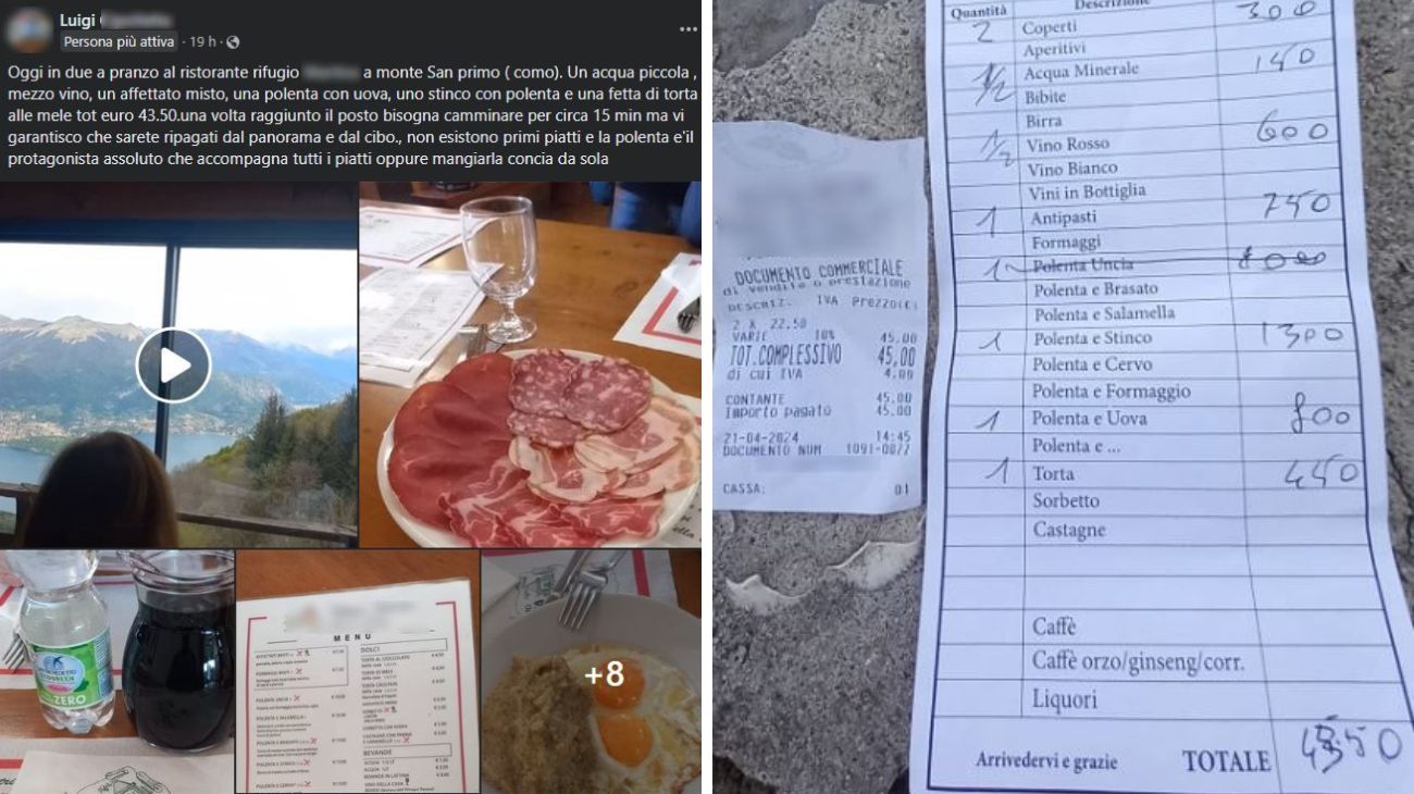 Lo scontrino del pranzo con vista sul lago di Como