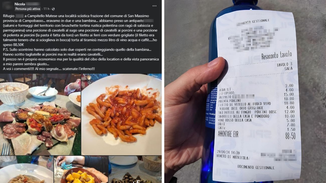 Molise, cliente pubblica lo scontrino dopo il pranzo in un ristorante