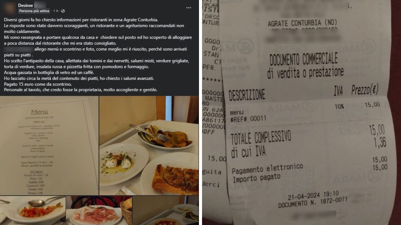 Piemonte, lo scontrino del pranzo al ristorante