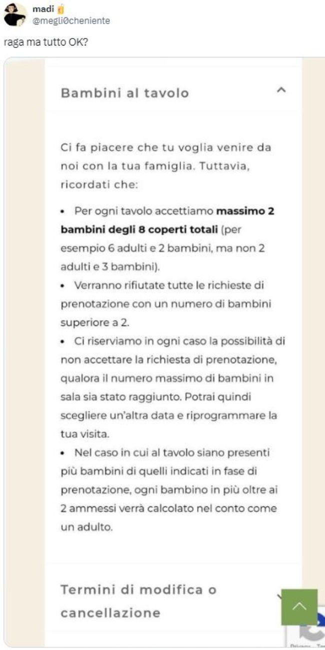 Il post di X sulle regole del ristorante