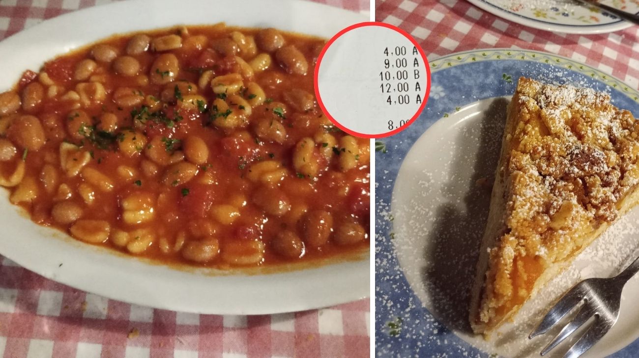 Emilia Romagna, lo scontrino della cena in osteria per due persone