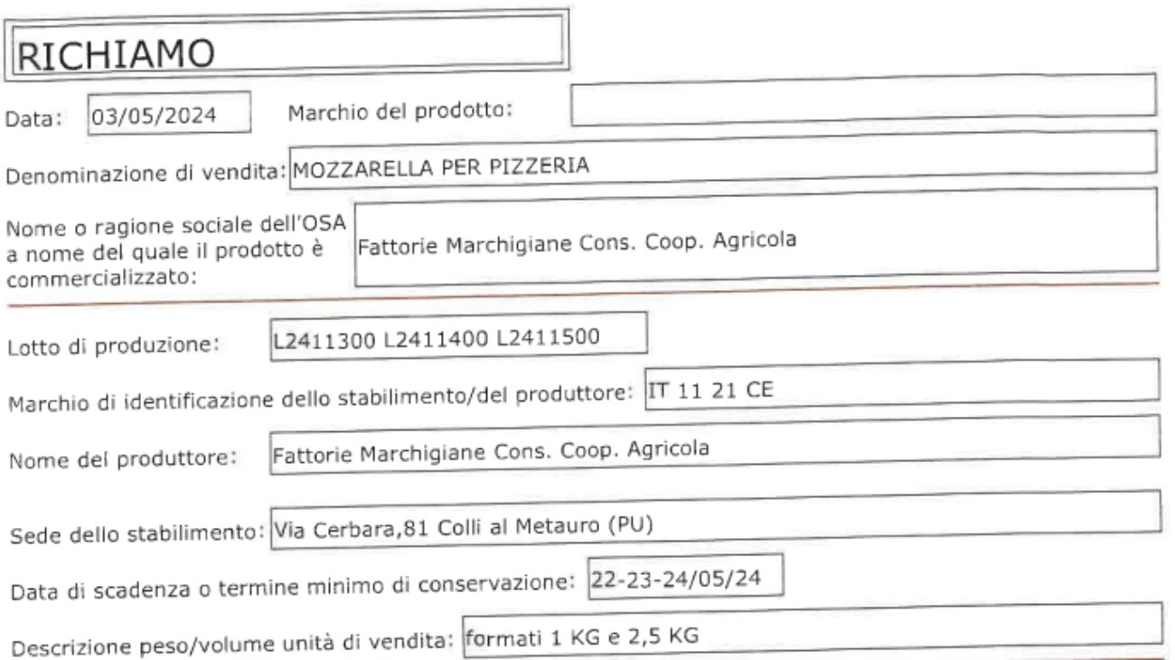 Mozzarella, il comunicato del Ministero della Salute