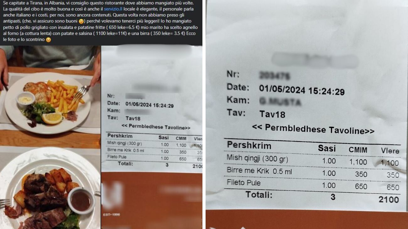 Albania, lo scontrino della turista italiana