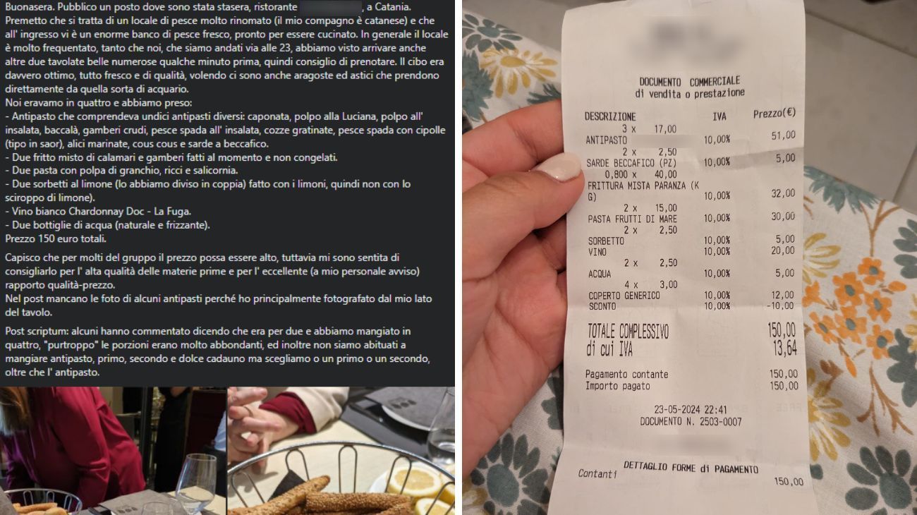 Lo scontrino dopo la cena in Sicilia