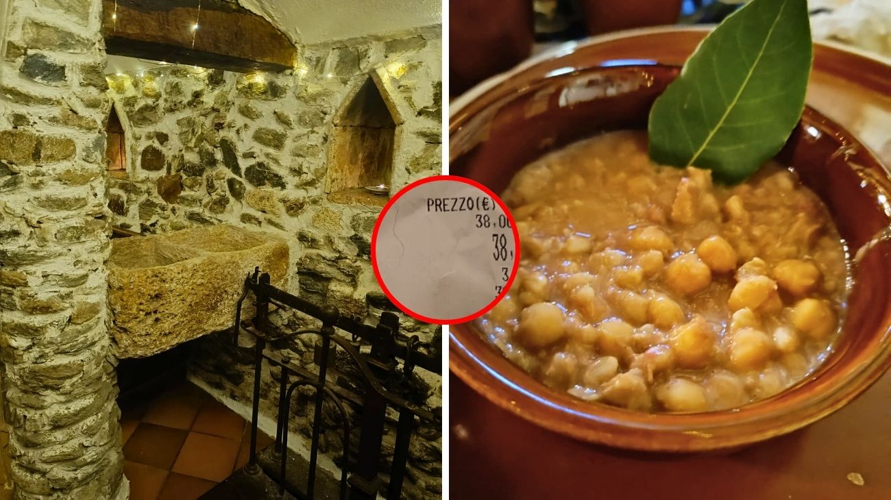 Taverna ristorante in Liguria, cliente mostra lo scontrino dopo la cena