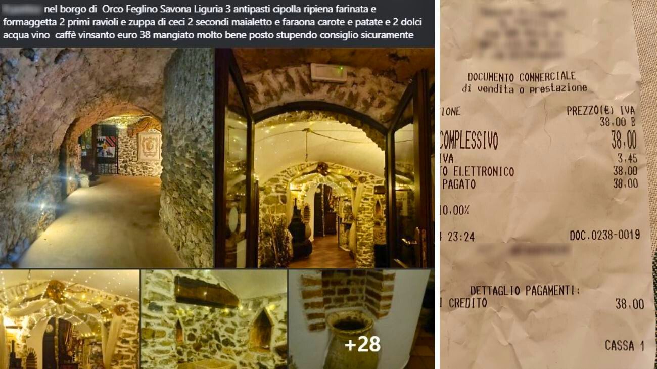 Liguria, cliente pubblica lo scontrino della cena nella taverna ristorante