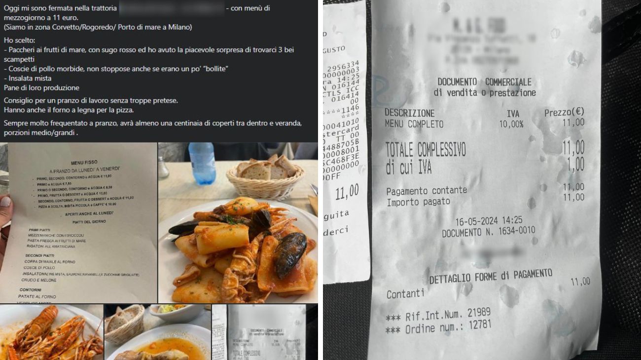 Milano, lo scontrino del pranzo in trattoria