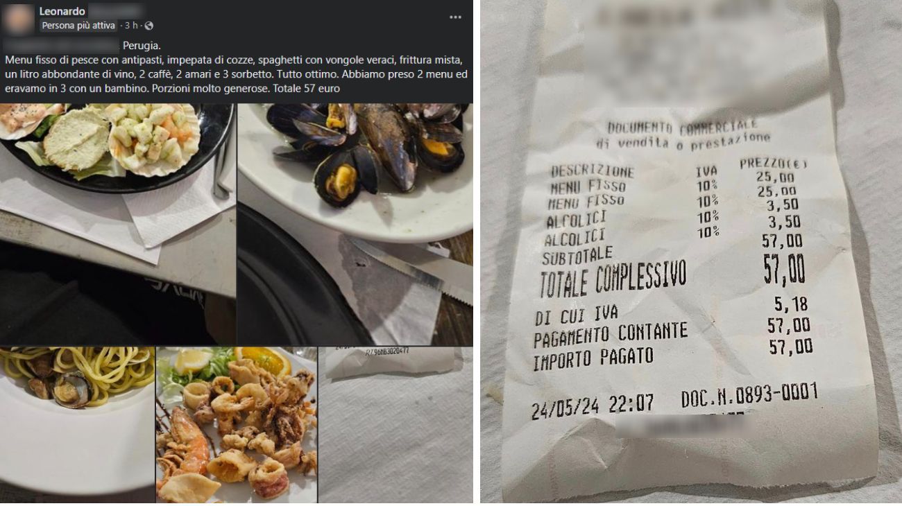 Lo scontrino della cena di pesce in Umbria