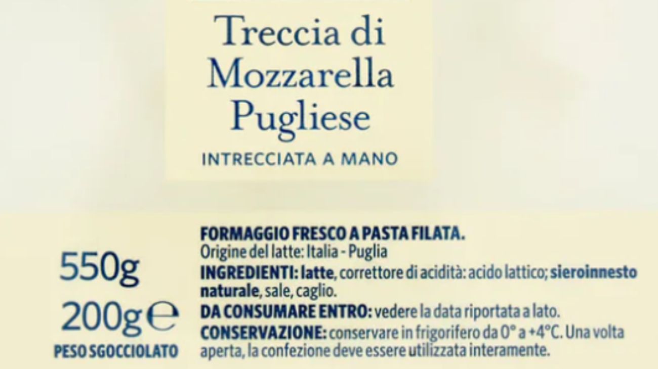 Mozzarella richiamata dal commercio