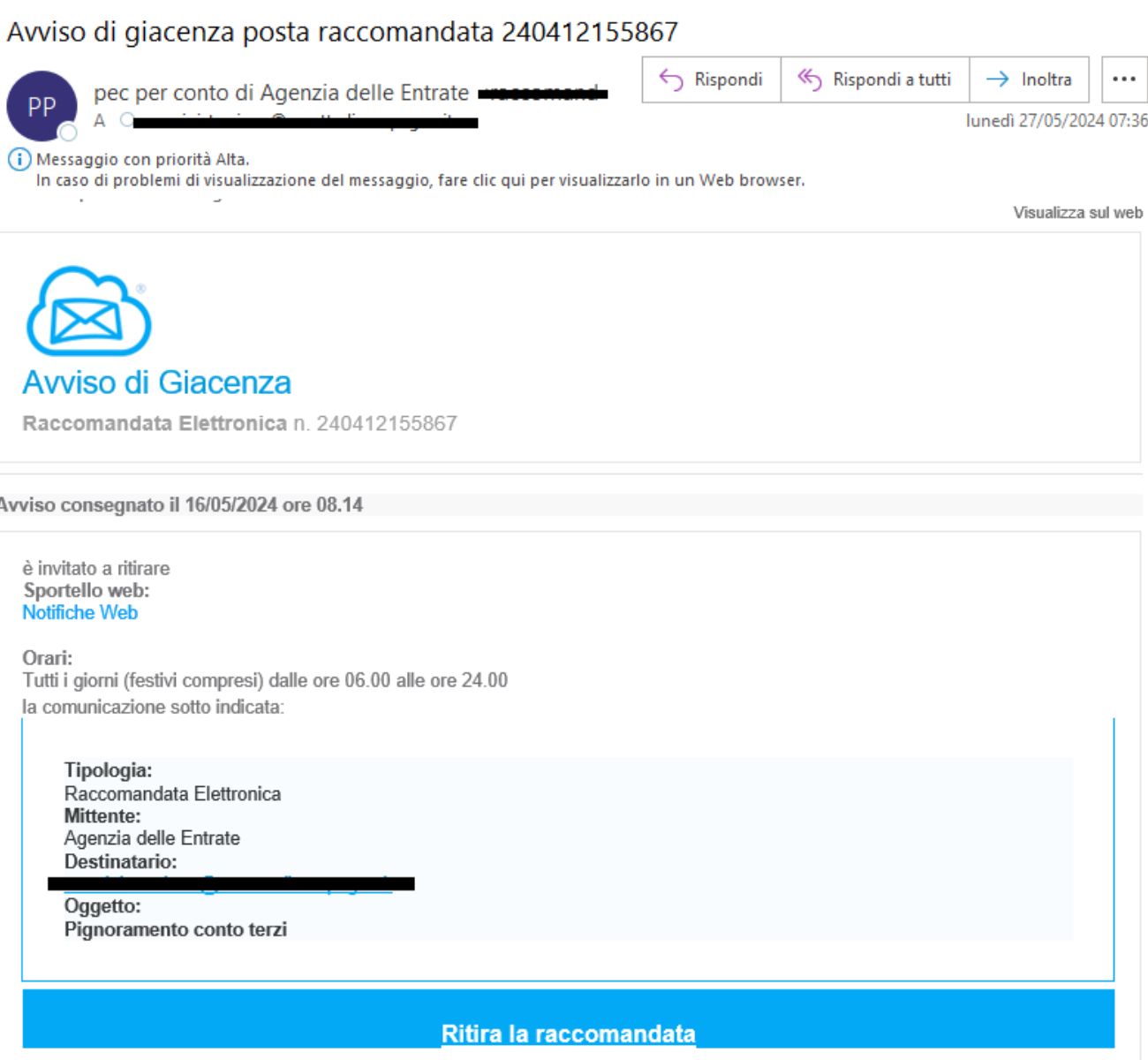 Truffa dell'Agenzia delle Entrate, il testo della comunicazione malevola