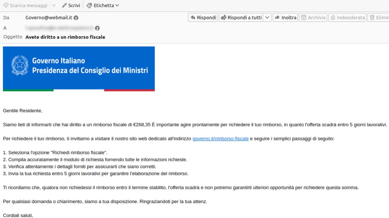 Truffa del Governo, il testo del messaggio