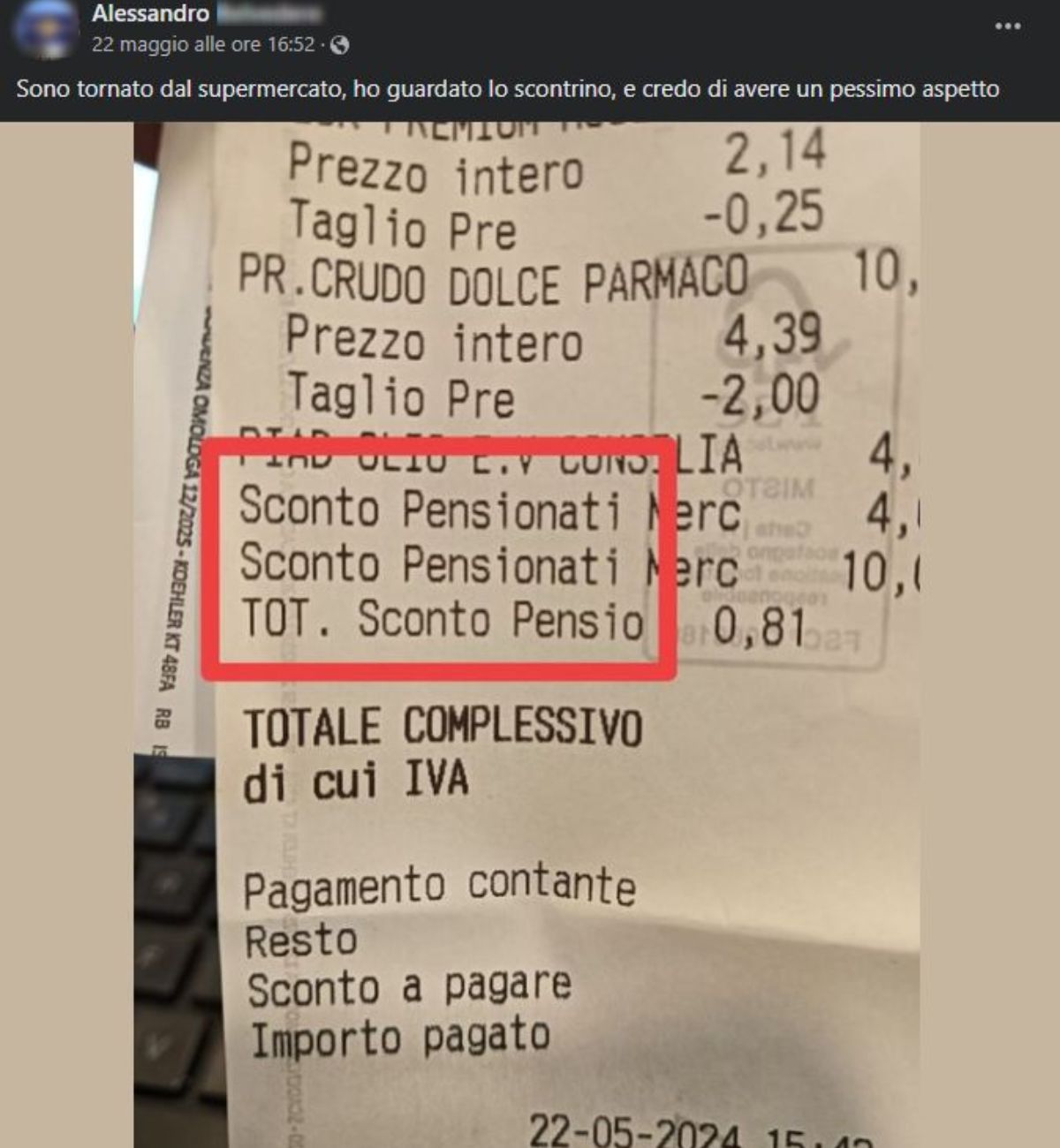 Il post con la voce inaspettata sullo scontrino