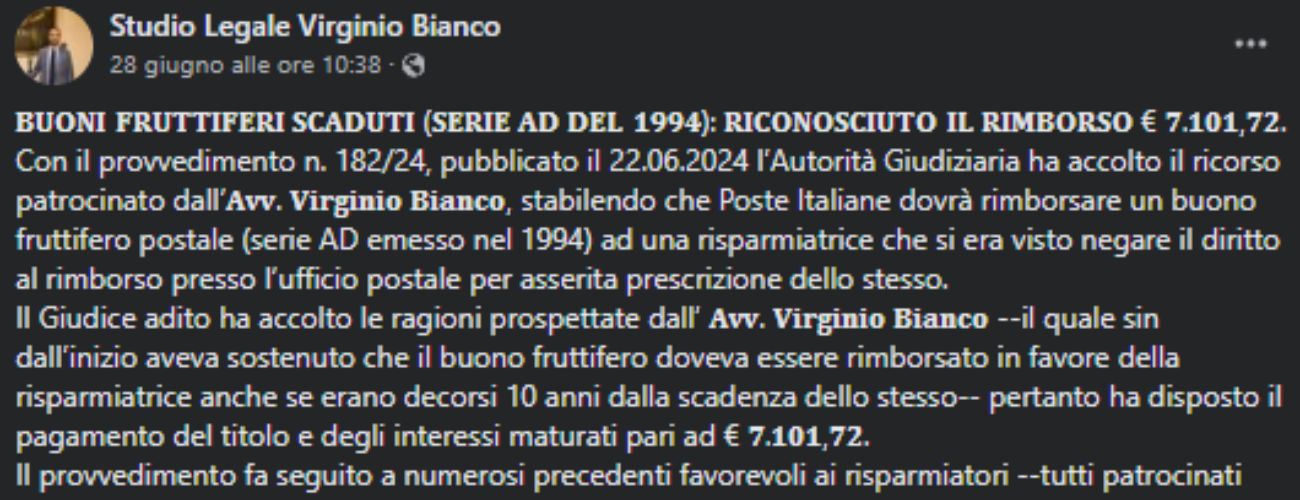 Buoni fruttiferi postali, l'avvocato annuncia il rimborso