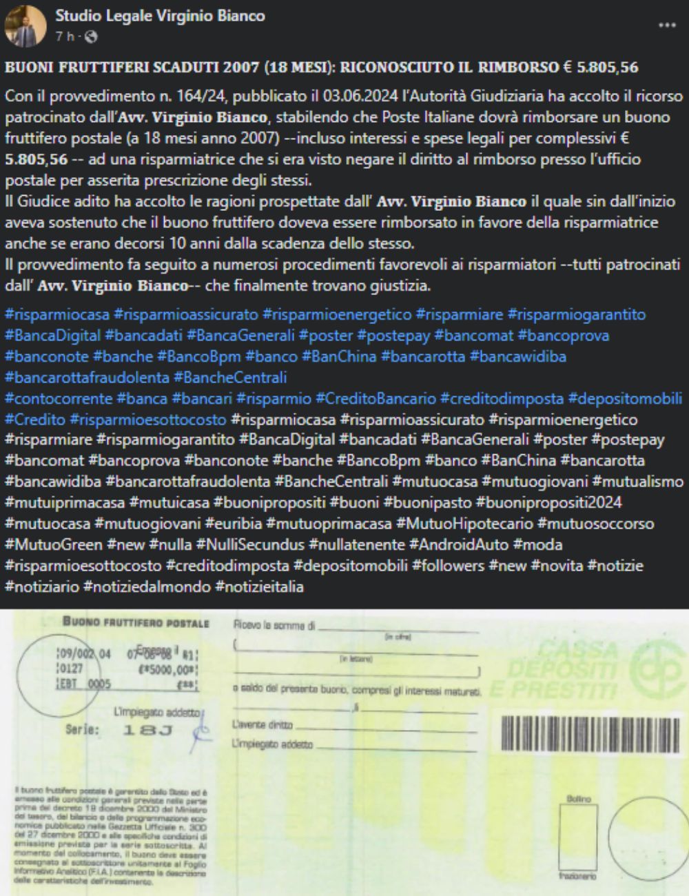 Buoni fruttiferi postali, l'avvocato annuncia il ricorso vinto