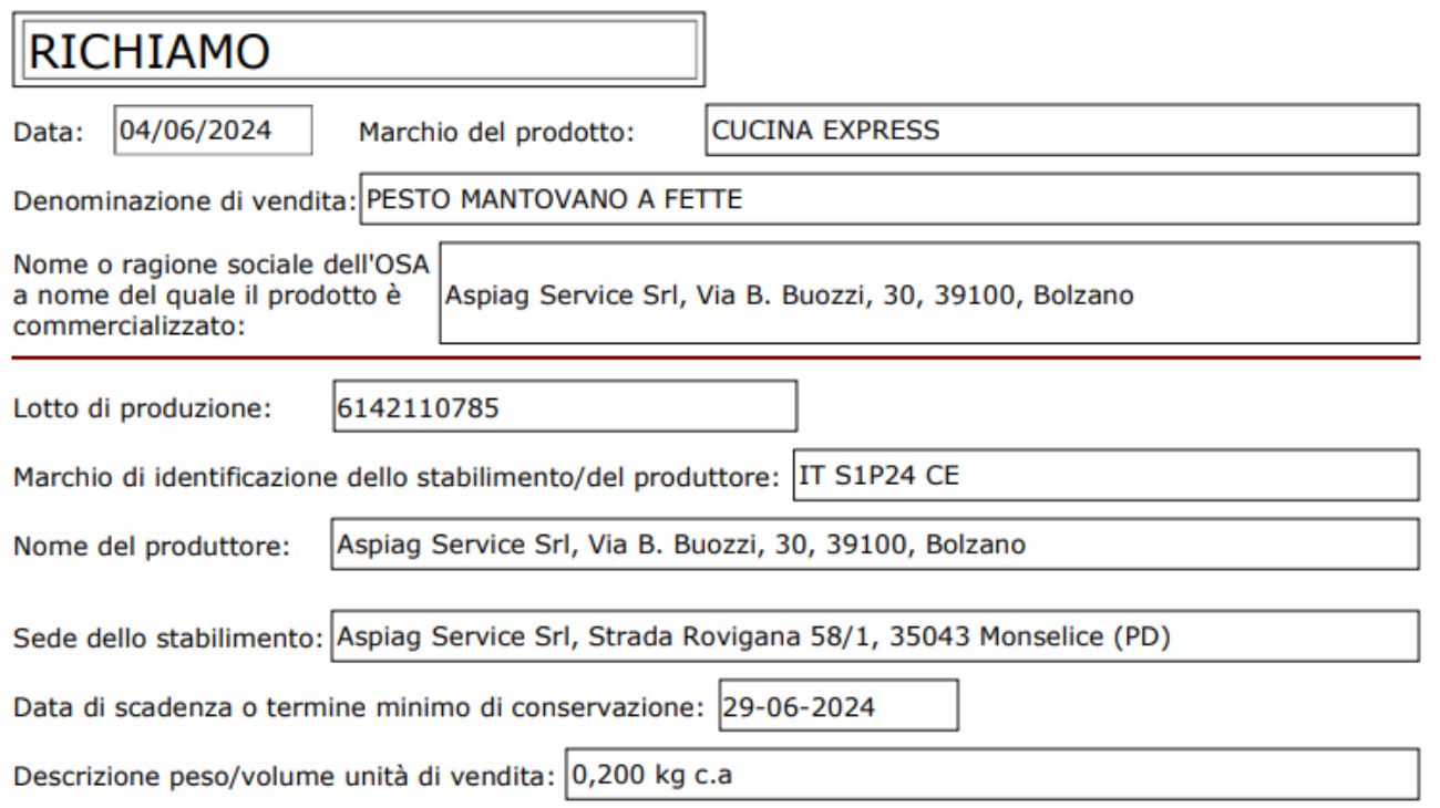 Carne, il comunicato di richiamo per Salmonella