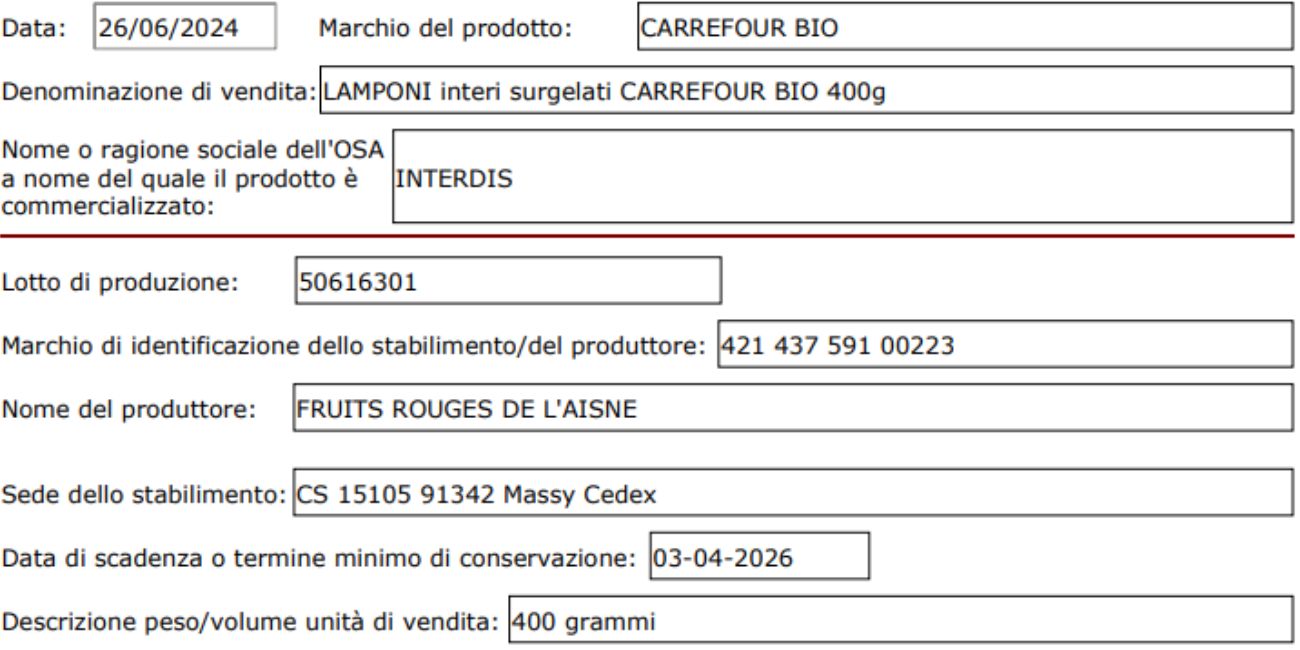 Carrefour, lotto di frutti di bosco richiamato dal commercio