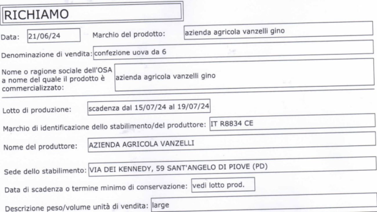 Ministero della Salute, diversi lotti di confezioni di uova richiamati dal commercio