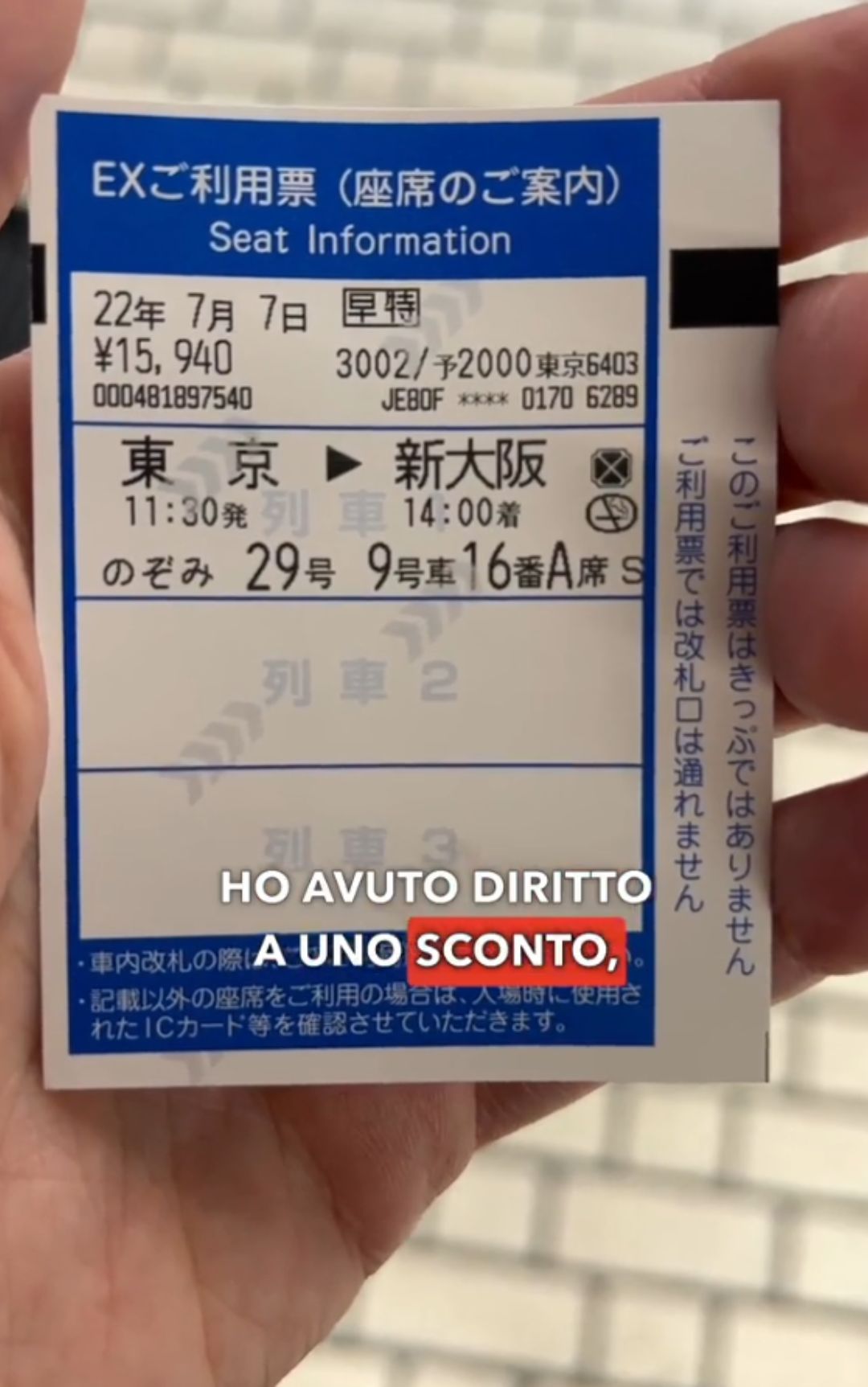 Giappone, il biglietto del treno velocissimo e puntuale