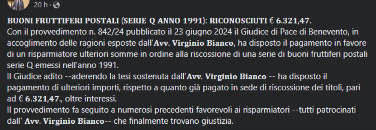 Buoni fruttiferi postali, la vicenda riguardante il rimborso da 6mila euro