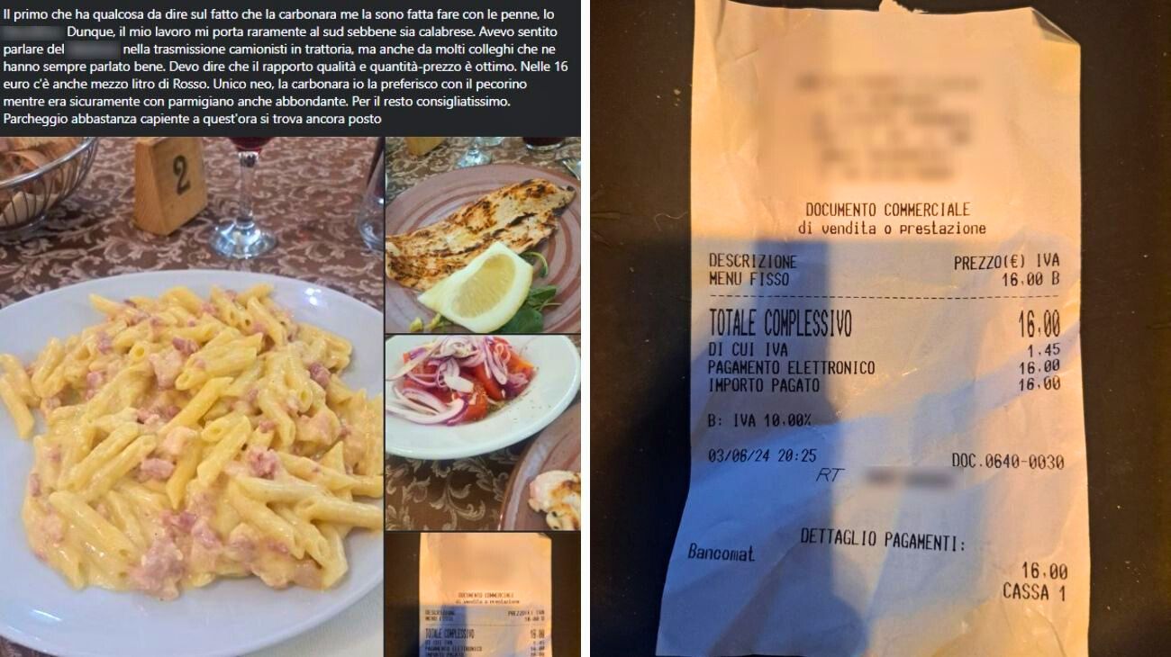 Calabria, critiche per la carbonara mangiata al ristorante