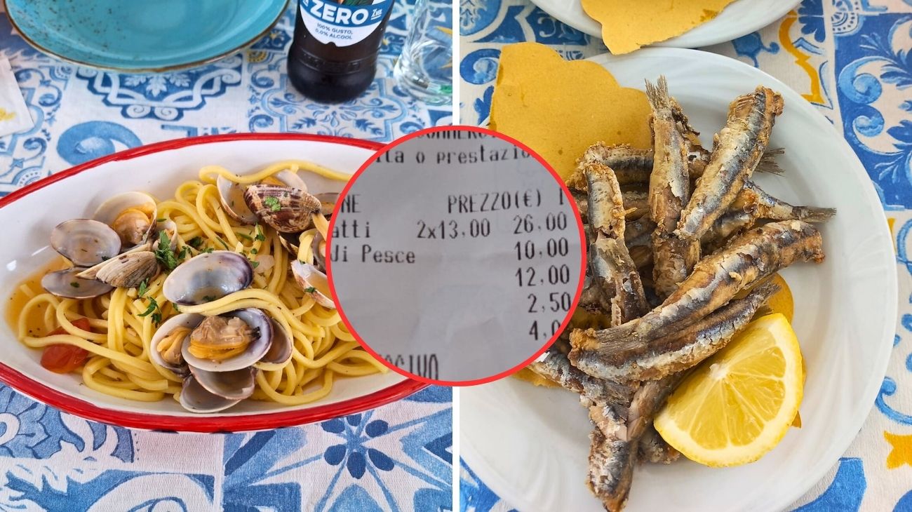 Liguria, cliente mostra le foto delle portate e dello scontrino del pranzo sul lungomare