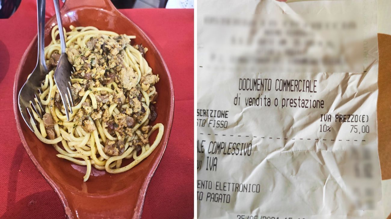 Abruzzo, cliente mostra lo scontrino del pranzo in osteria