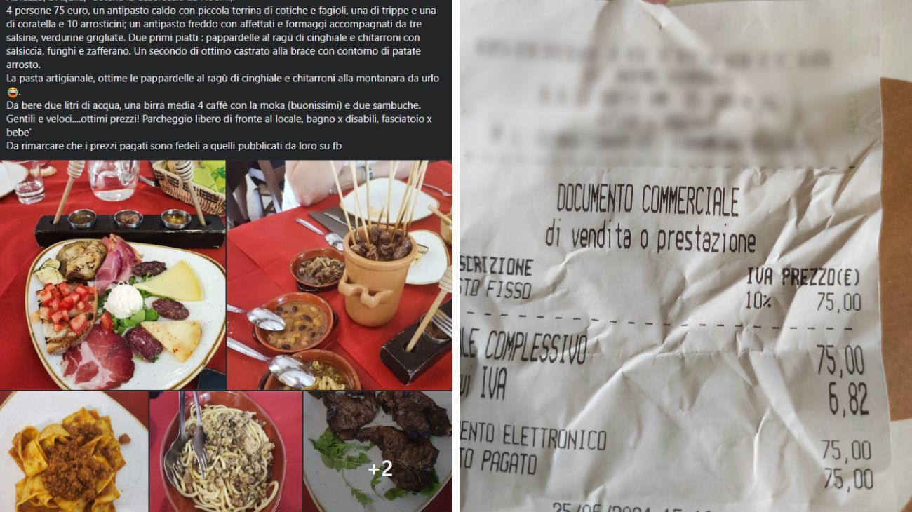 Abruzzo, utenti increduli per lo scontrino del pranzo in osteria