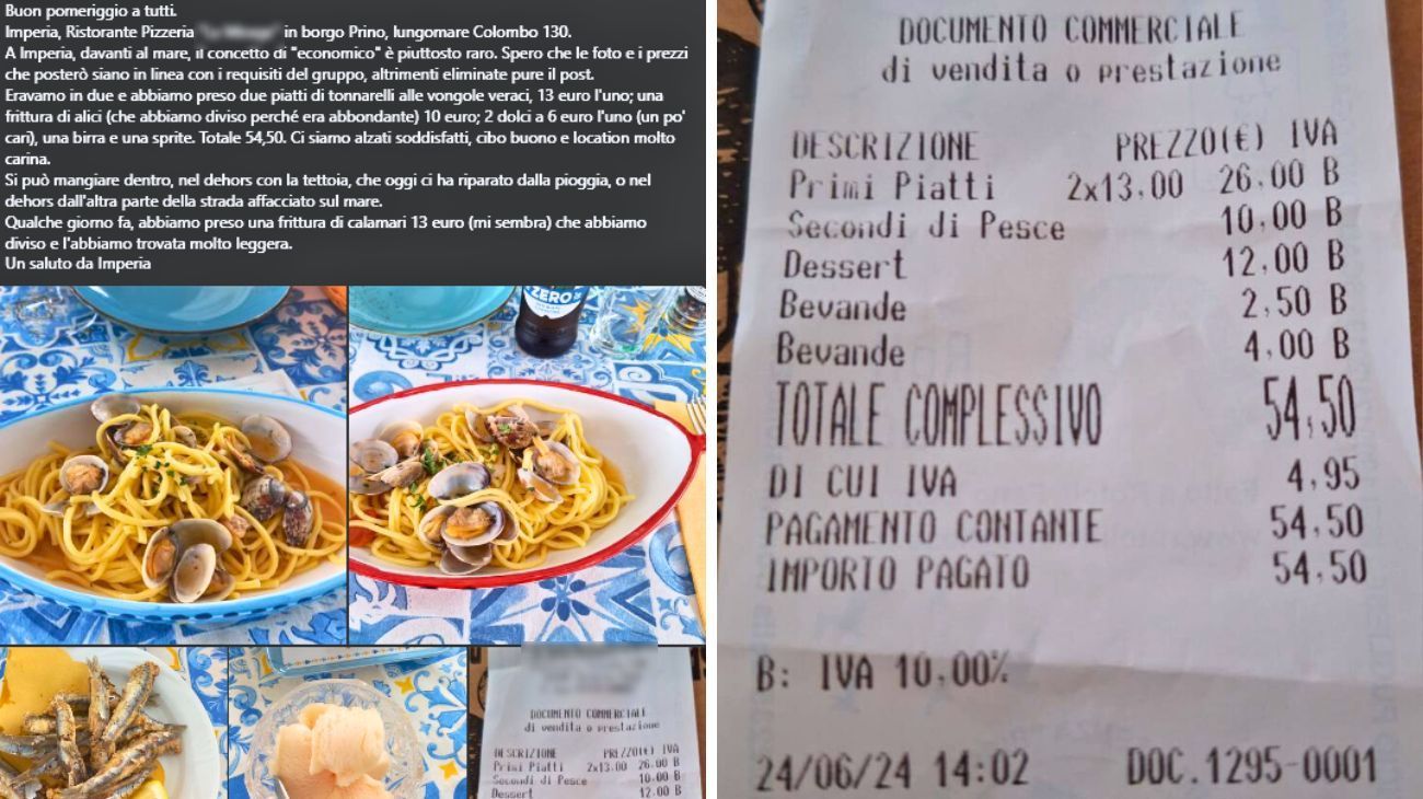 Liguria, lo scontrino del pranzo a base di pesce sul lungomare