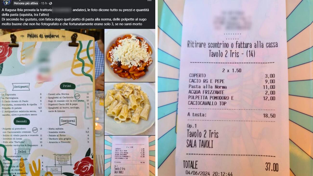Sicilia, cliente mostra lo scontrino di una cena in trattoria ma attira le critiche