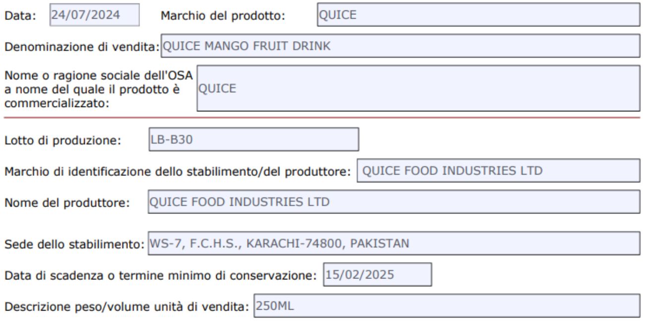 Ministero della Salute, ritirato un lotto di bevande
