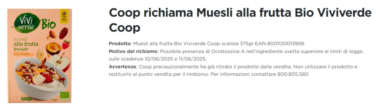 Cereali, ritirati lotti di muesli dal commercio