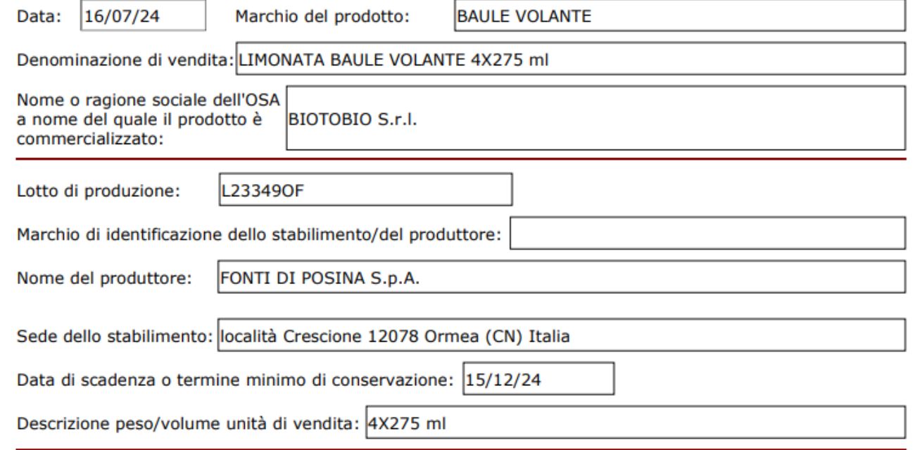 Bevande, diffuso il nuovo richiamo alimentare