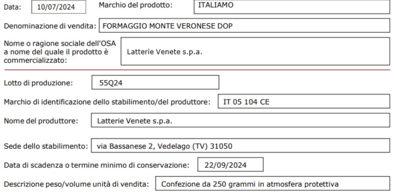 Ministero della Salute, formaggio richiamato per presenza di Listeria