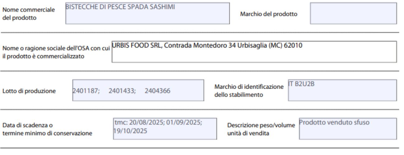 Ministero della Salute, richiamati lotti di bistecche di pesce spada