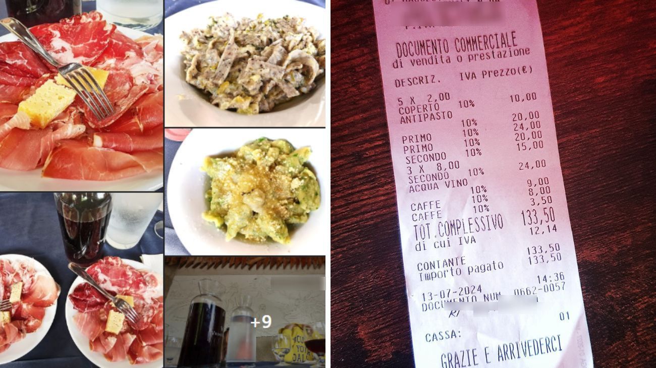 Lombardia, cliente mostra lo scontrino del pranzo in un borgo alpino