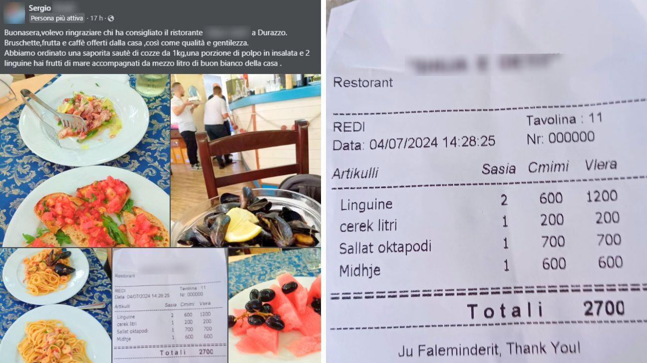 Albania, lo scontrino pubblicato dal turista italiano