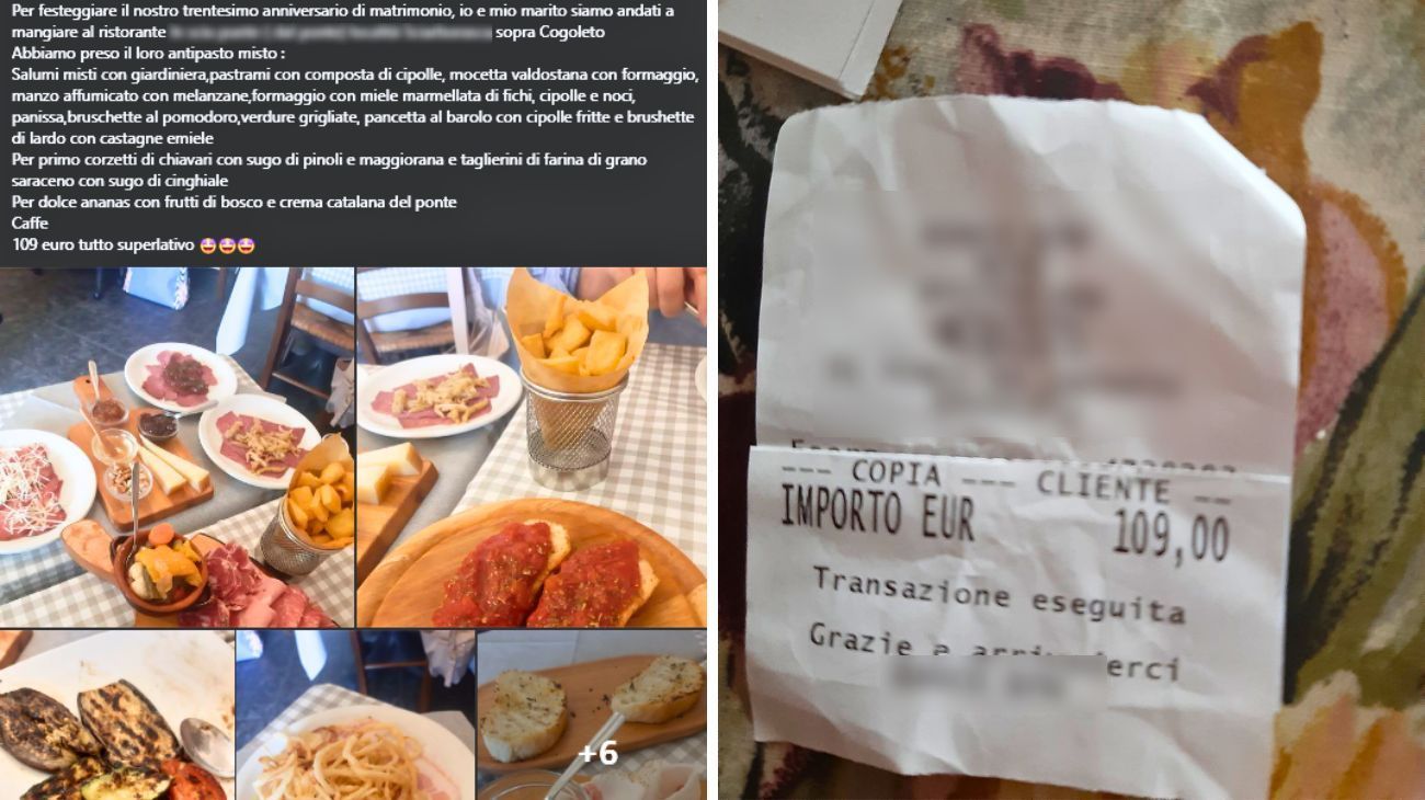 Liguria, cliente mostra lo scontrino del pranzo al ristorante