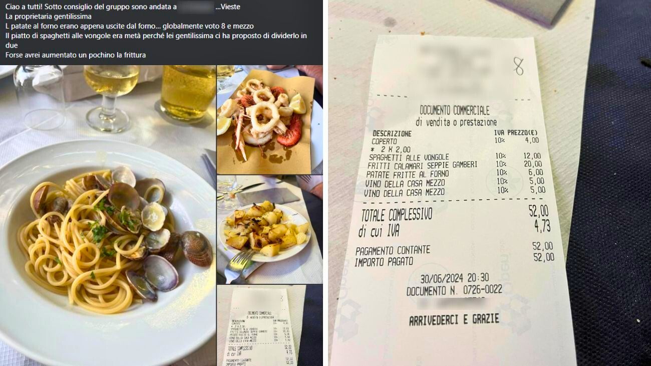 Puglia, donna scatena le critiche con lo scontrino di una cena in un ristorante