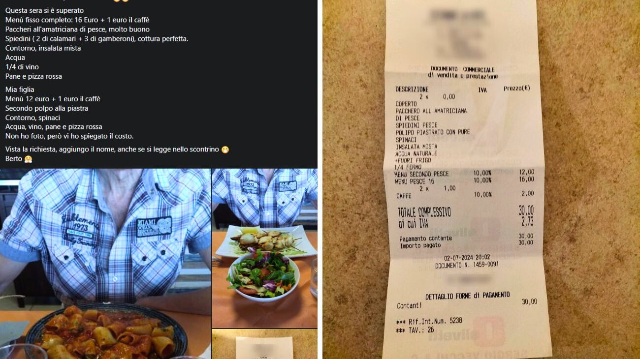 Emilia Romagna, cliente pubblica lo scontrino della cena in un ristorante a Rimini